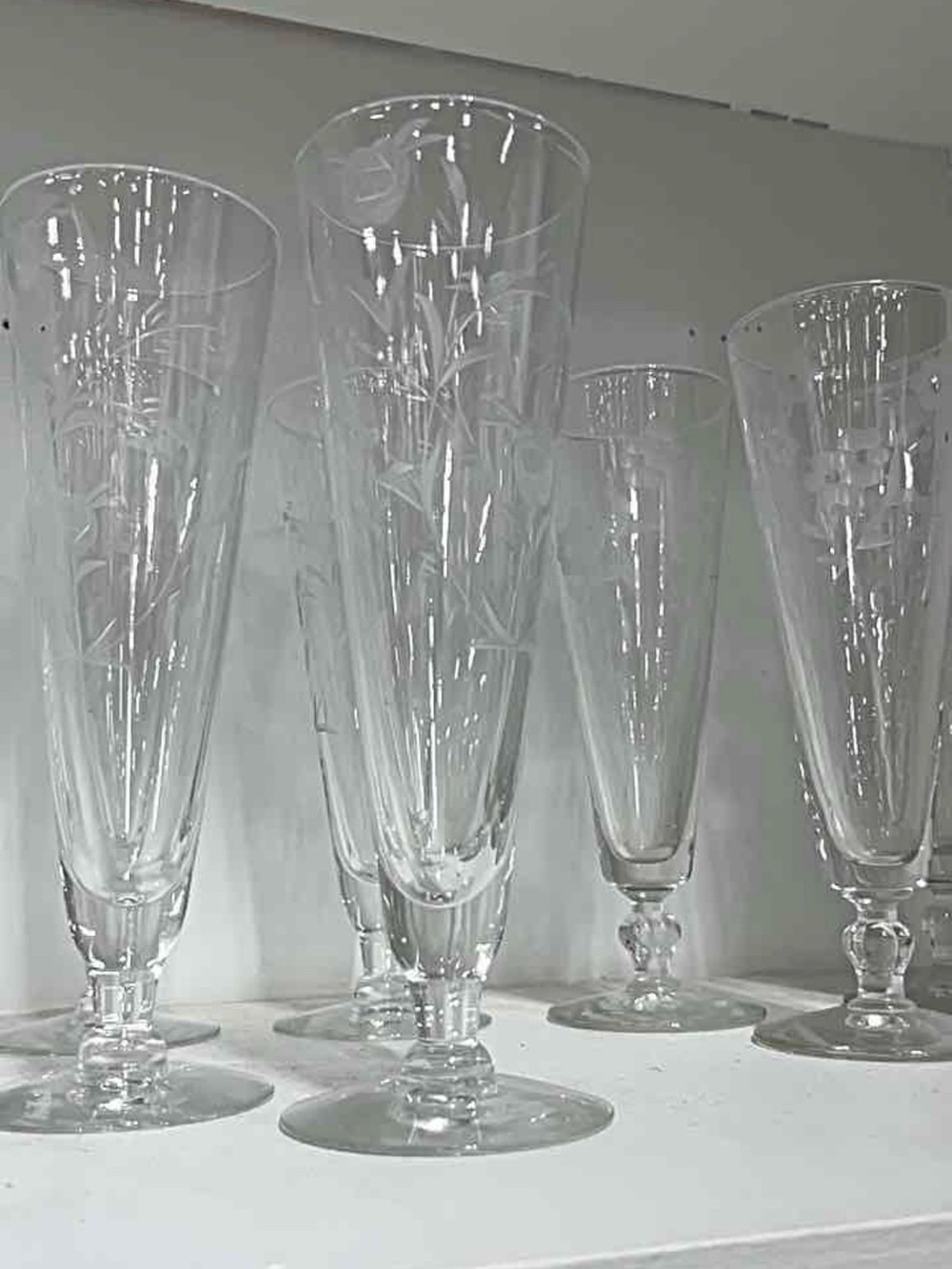 Vintage Etched Pilsner Glasses - Set of 6